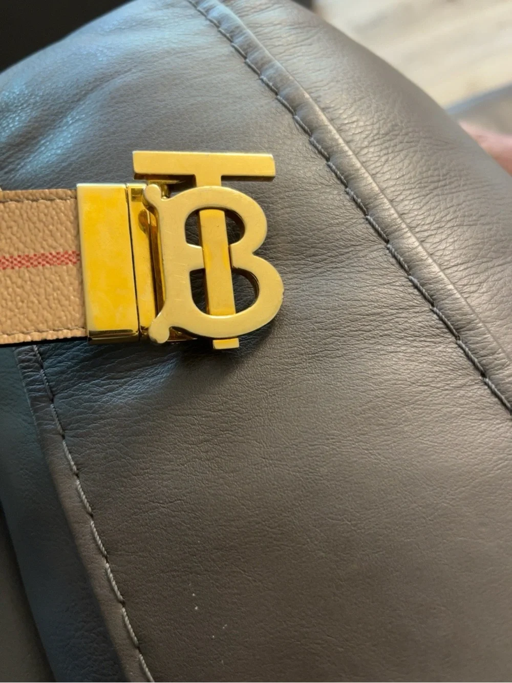 Burberry Beige Plaid Belt with Reversible Buckle